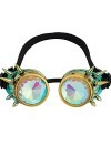 Lunettes de Raves avec lentille en verre cristal arc-en-ciel - Lunettes kaléidoscope funky prisme steampunk pour cosplay fête
