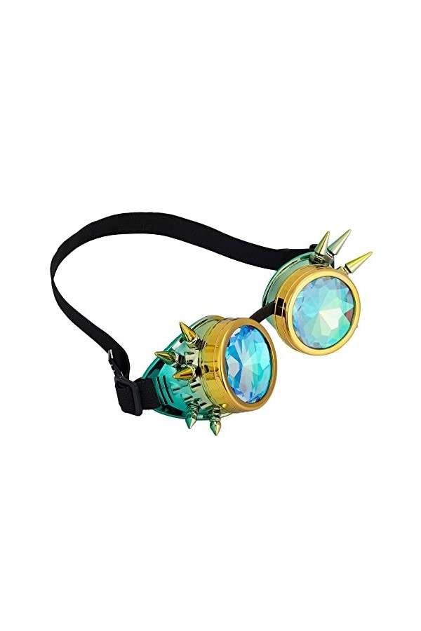 Lunettes de Raves avec lentille en verre cristal arc-en-ciel - Lunettes kaléidoscope funky prisme steampunk pour cosplay fête