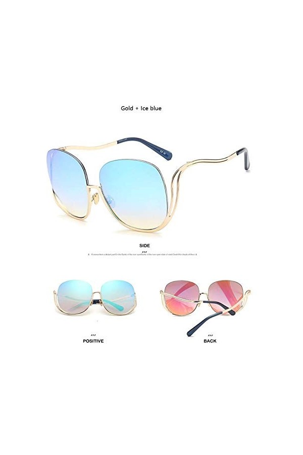 YUFUD Lunette de Soleil Lunettes de Soleil Gradient sans Monture Femmes Lunettes de Soleil Rondes surdimensionnées Dames Grad