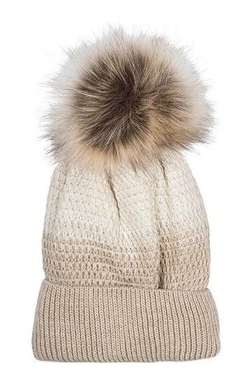 styleBREAKER Bonnet à pompon tricoté pour femme avec dégradé de couleurs et doublure en polaire, bonnet dhiver à pompon en f