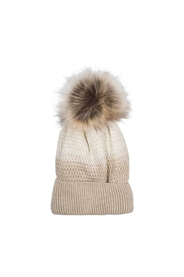 styleBREAKER Bonnet à pompon tricoté pour femme avec dégradé de couleurs et doublure en polaire, bonnet dhiver à pompon en f