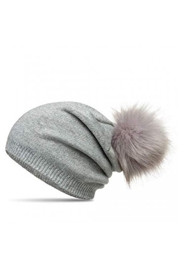 Caspar MU205 Bonnet en tricot doublé de polaire avec pompon en fausse fourrure pour femme, Couleur:gris clair, Taille:Taille 