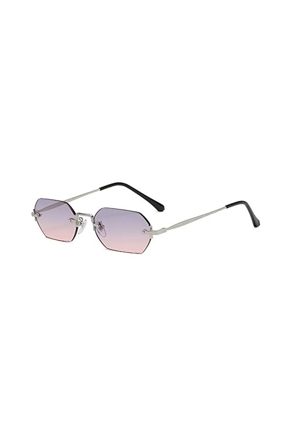 LUOXUEFEI De Soleil Lunettes Lunettes De Soleil Sans Monture Femme Homme Lunettes De Soleil Petit Rectangle Cadre Bleu Gris