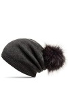Caspar MU205 Bonnet en tricot doublé de polaire avec pompon en fausse fourrure pour femme, Couleur:gris clair, Taille:Taille 