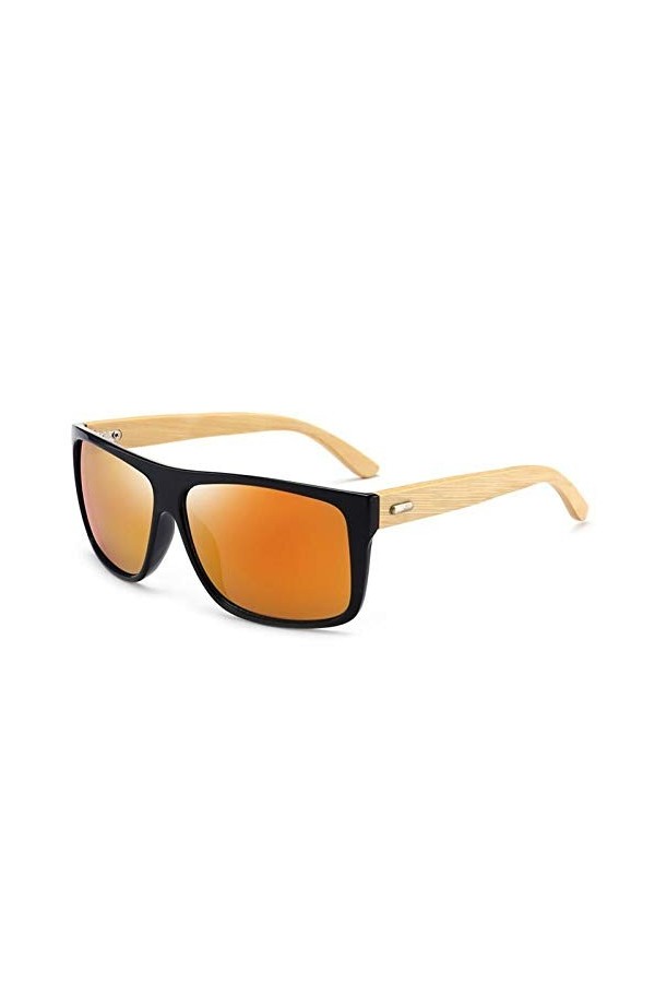 EDCPLM Lunettes De Soleil Hommes Femmes Rectangle Vintage Lunettes De Soleil en Bambou Hommes Femmes Lentille Dégradée Condui