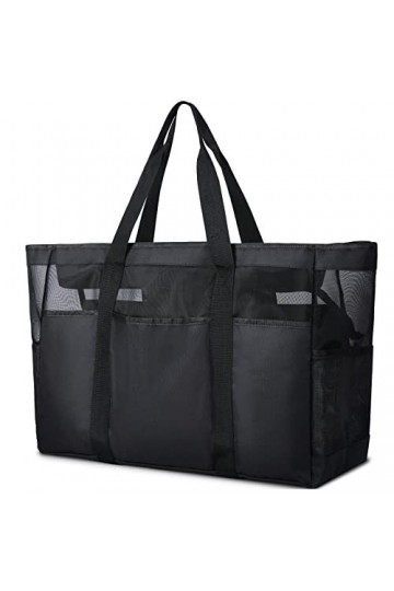 Lubardy Grand Sac de Plage Femme XXL Extra Large Famille avec Maille Zippé Grande Capacité Beach Bag Plusieurs Poches Sacs à 