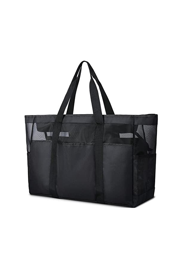 Lubardy Grand Sac de Plage Femme XXL Extra Large Famille avec Maille Zippé Grande Capacité Beach Bag Plusieurs Poches Sacs à 