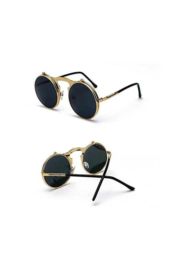 EDCPLM Lunettes De Soleil Hommes Femmes Steampunk Lunettes De Soleil Rondes Femmes Hommes Métal Vintage Flip Circulaire Doubl