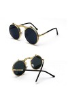 EDCPLM Lunettes De Soleil Hommes Femmes Steampunk Lunettes De Soleil Rondes Femmes Hommes Métal Vintage Flip Circulaire Doubl