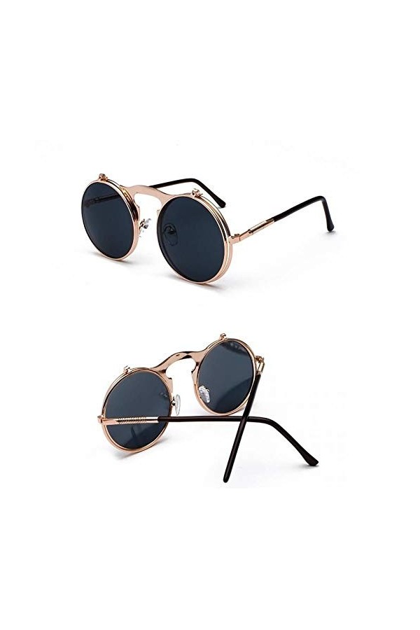 EDCPLM Lunettes De Soleil Hommes Femmes Steampunk Lunettes De Soleil Rondes Femmes Hommes Métal Vintage Flip Circulaire Doubl