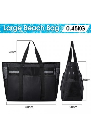 Lubardy Grand Sac de Plage Femme XXL Extra Large Famille avec Maille Zippé Grande Capacité Beach Bag Plusieurs Poches Sacs à 