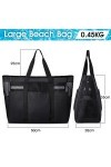 Lubardy Grand Sac de Plage Femme XXL Extra Large Famille avec Maille Zippé Grande Capacité Beach Bag Plusieurs Poches Sacs à 