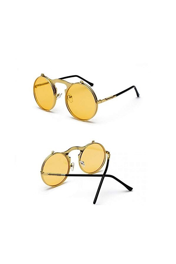 EDCPLM Lunettes De Soleil Hommes Femmes Steampunk Lunettes De Soleil Rondes Femmes Hommes Métal Vintage Flip Circulaire Doubl
