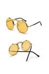 EDCPLM Lunettes De Soleil Hommes Femmes Steampunk Lunettes De Soleil Rondes Femmes Hommes Métal Vintage Flip Circulaire Doubl