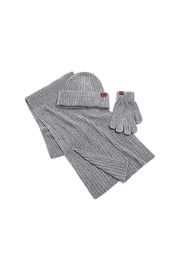 YULOONG Ensemble 3 en 1 bonnet dhiver avec écharpe et gants de conduite pour écran tactile pour homme et femme en maille che