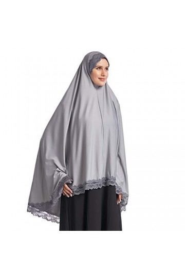 khalat Hijab élégant en dentelle pour femme musulmane islamique Ramadan doux léger hijab longue écharpe, bleu marine, Large