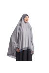 khalat Hijab élégant en dentelle pour femme musulmane islamique Ramadan doux léger hijab longue écharpe, bleu marine, Large