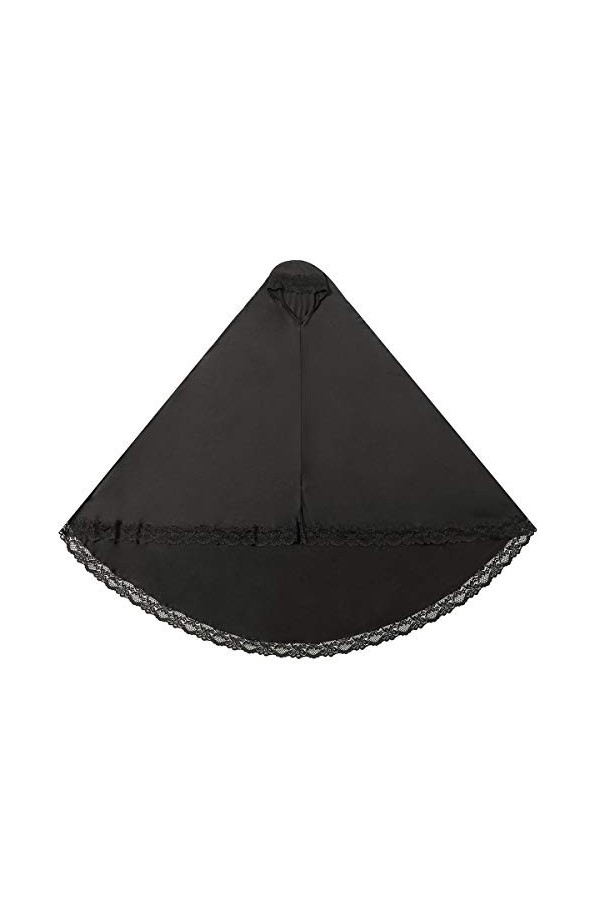 khalat Hijab élégant en dentelle pour femme musulmane islamique Ramadan doux léger hijab longue écharpe, bleu marine, Large