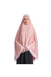 khalat Hijab élégant en dentelle pour femme musulmane islamique Ramadan doux léger hijab longue écharpe, bleu marine, Large