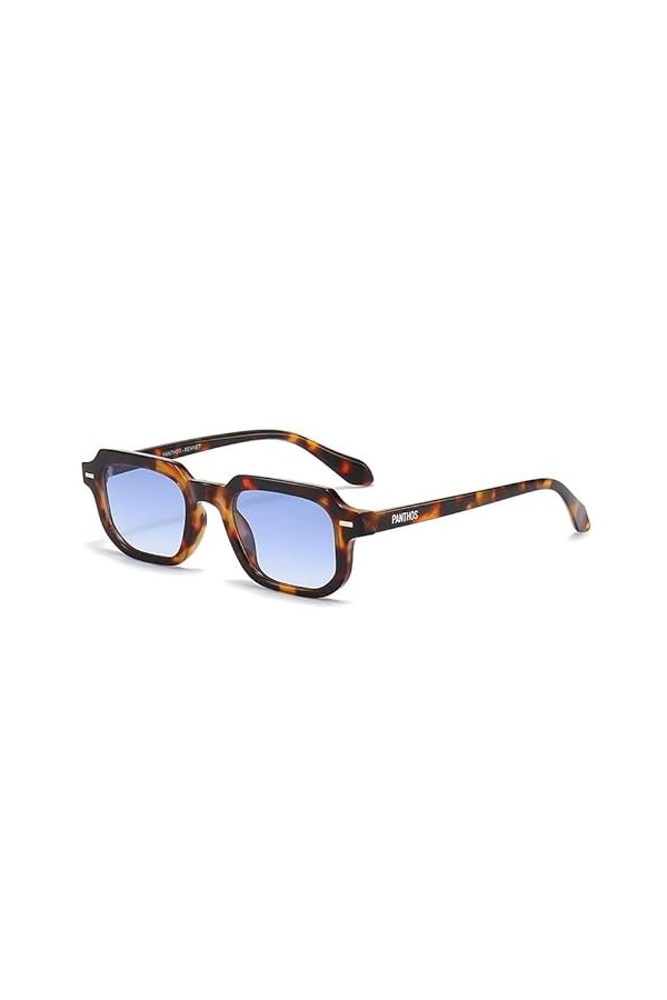 PANTHOS Bennet Lunettes de soleil unisexe homme femme vintage mode protection UV400 avec pièce et pochette, Tortue / Bleu dég
