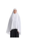 khalat Hijab élégant en dentelle pour femme musulmane islamique Ramadan doux léger hijab longue écharpe, bleu marine, Large