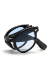 PANTHOS Noon Lunettes de soleil pliantes unisexe homme femme vintage mode protection UV400 avec pièce et pochette, Noir/Bleu 