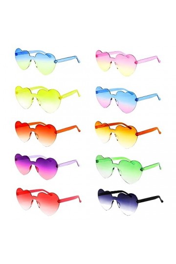 TamBee Lot de 10 lunettes de soleil en forme de cœur sans monture colorées en forme de cœur pour fête, festival funky pour ho
