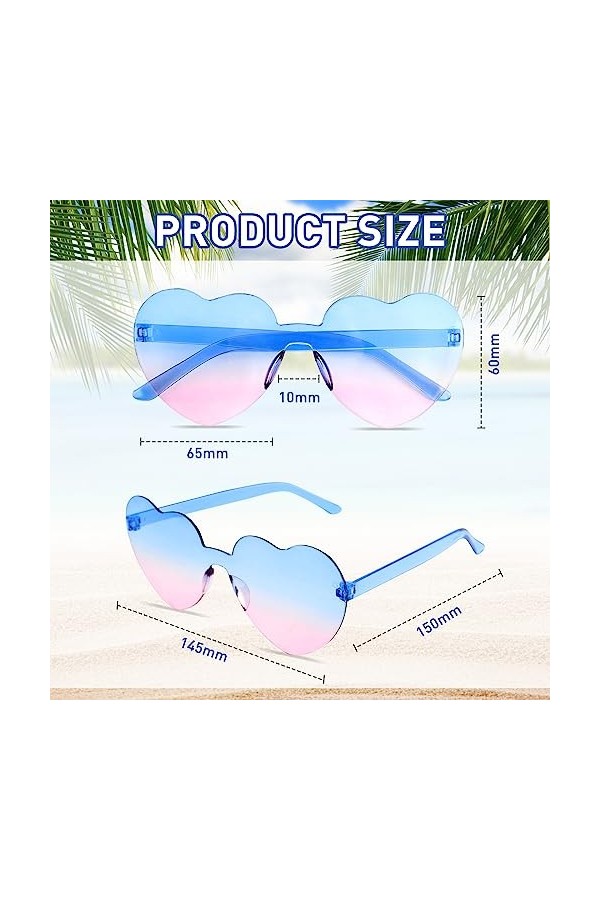 TamBee Lot de 10 lunettes de soleil en forme de cœur sans monture colorées en forme de cœur pour fête, festival funky pour ho