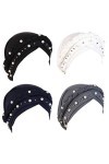 Fxhixiy Bonnet hijab avec perles tressées pour femme - Bonnet turban pour le cancer et la chimio, noir, blanc, bleu marine, g