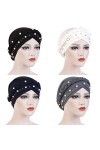 Fxhixiy Bonnet hijab avec perles tressées pour femme - Bonnet turban pour le cancer et la chimio, noir, blanc, bleu marine, g