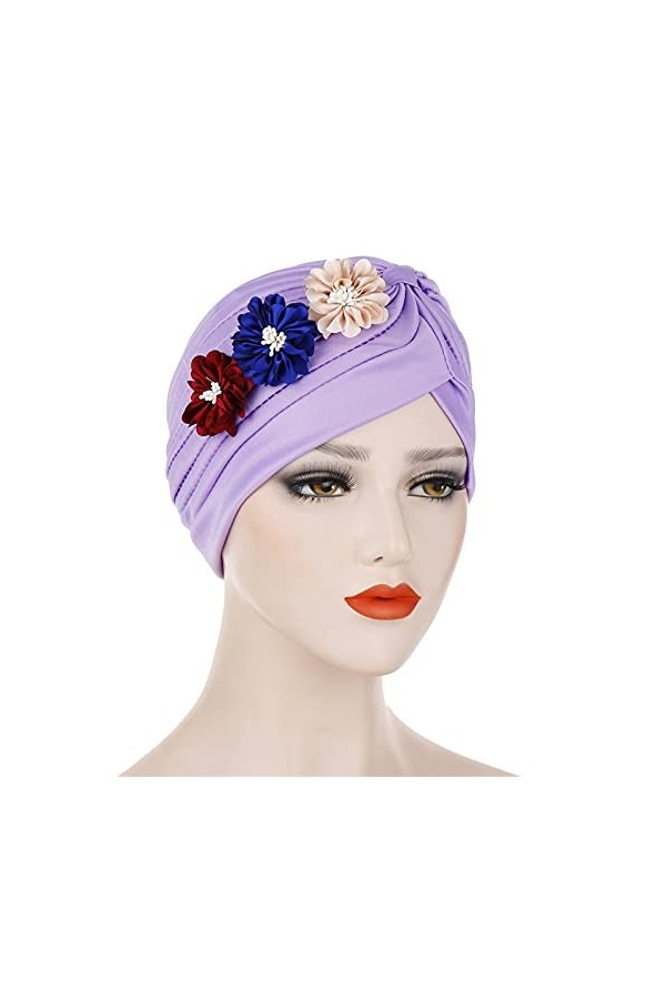 Qianmome Turban élégant pour femme musulmane avec fleur à paillettes - - Taille unique