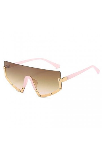 Lunettes de soleil Femmes One Lens Metal Half Frame Unique Apparence Outdoor Photo Lunettes de soleil C5 Pink-Brown