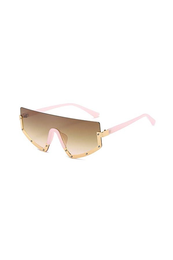 Lunettes de soleil Femmes One Lens Metal Half Frame Unique Apparence Outdoor Photo Lunettes de soleil C5 Pink-Brown