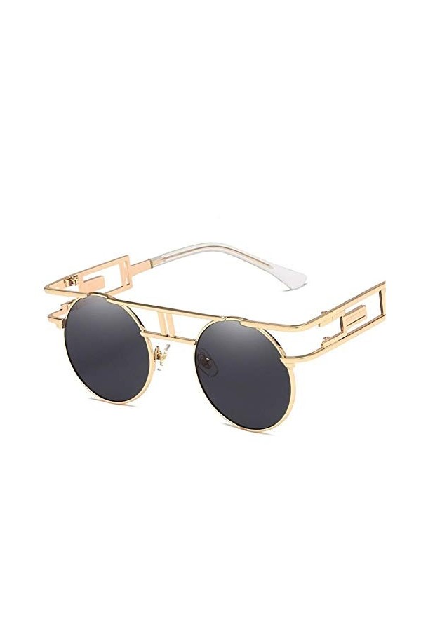 EDCPLM Lunettes De Soleil Hommes Femmes Gothique Steampunk Rond Vintage Lunettes De Soleil Hommes Femmes Unisexe Miroir Métal