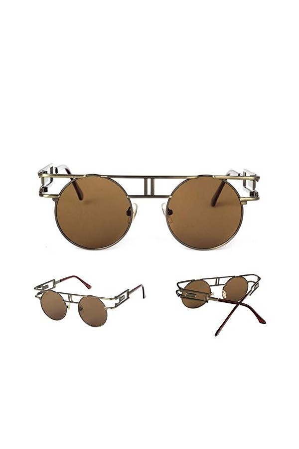 EDCPLM Lunettes De Soleil Hommes Femmes Gothique Steampunk Rond Vintage Lunettes De Soleil Hommes Femmes Unisexe Miroir Métal
