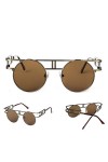 EDCPLM Lunettes De Soleil Hommes Femmes Gothique Steampunk Rond Vintage Lunettes De Soleil Hommes Femmes Unisexe Miroir Métal