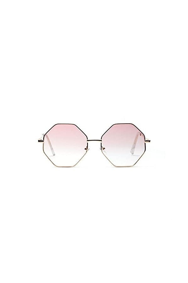 FDNFG Lunettes de Soleil hexagonales Femmes Petit Cadre Lunettes de Soleil polygone Hommes Bleu Rose Clair lentille Lunettes 