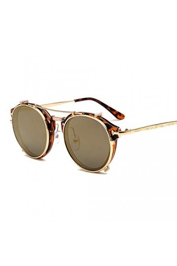 YUANCHENG Clip Sur Lunettes De Soleil Hommes Steampunk Femmes Lunettes De Mode Vintage Rétro Lunettes De Soleil UV400 6-Léopa