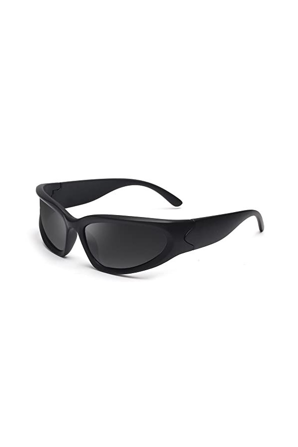 JM Wrap Around Y2K Lunettes de soleil tendance pour homme et femme Lunettes de soleil ovales futuristes sportives, Monture no