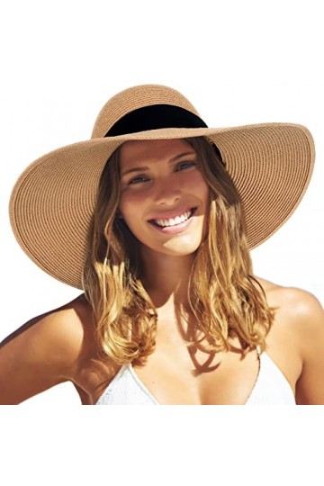 FURTALK Chapeau de Paille Solaire pour Femme à Large Bord UPF 50 Chapeau dété Chapeau de Plage Pliable Roll-Up Floppy pour F