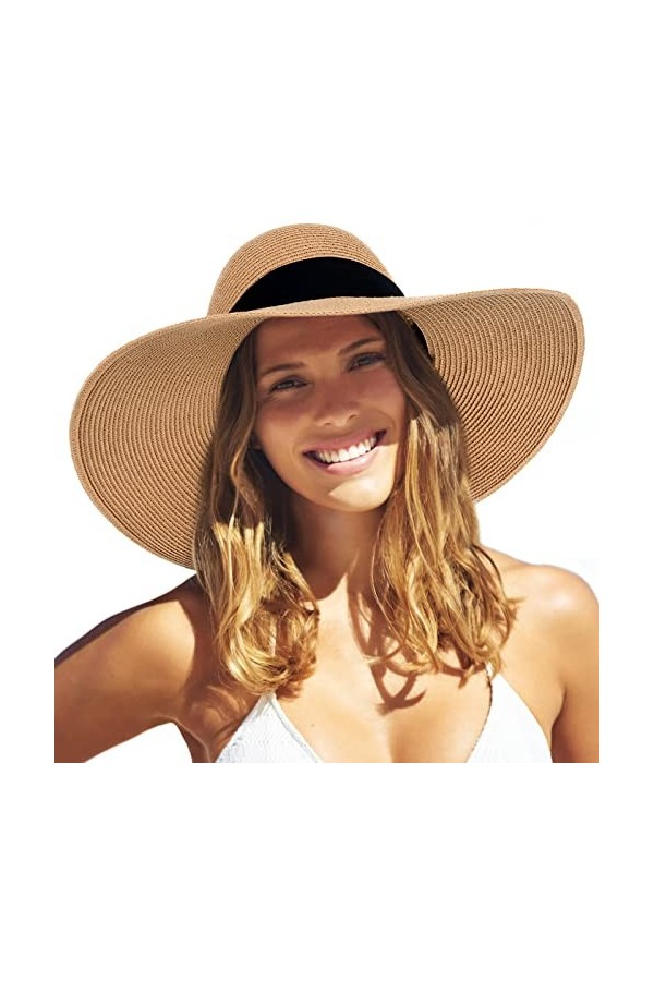 FURTALK Chapeau de Paille Solaire pour Femme à Large Bord UPF 50 Chapeau dété Chapeau de Plage Pliable Roll-Up Floppy pour F
