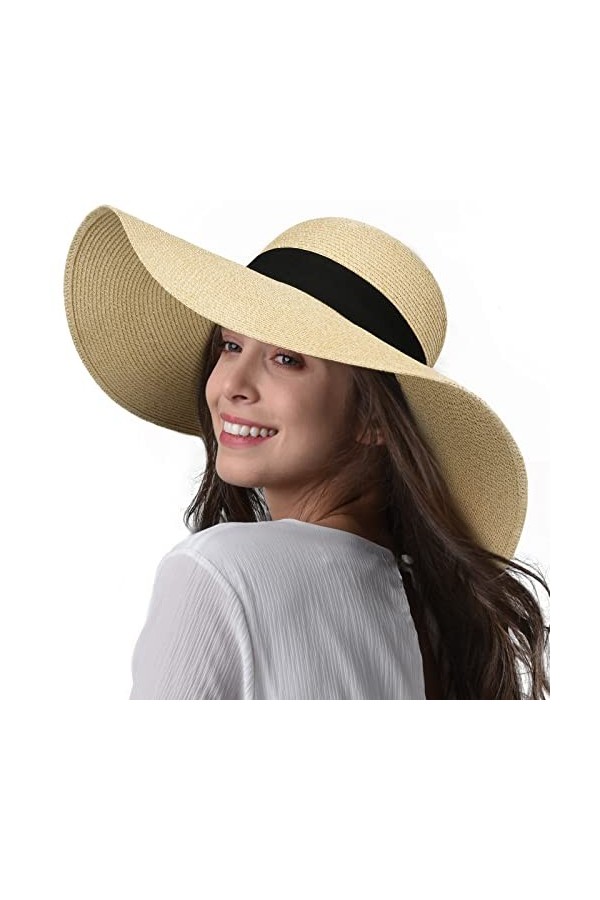 FURTALK Chapeau de Paille Solaire pour Femme à Large Bord UPF 50 Chapeau dété Chapeau de Plage Pliable Roll-Up Floppy pour F