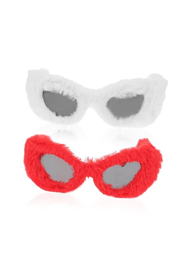Abaodam 2 Pièces Lunettes En Peluche Lunettes De Soleil Mascarade Dames Lunettes Rave Lunettes Coeur Rose Lunettes De Soleil 