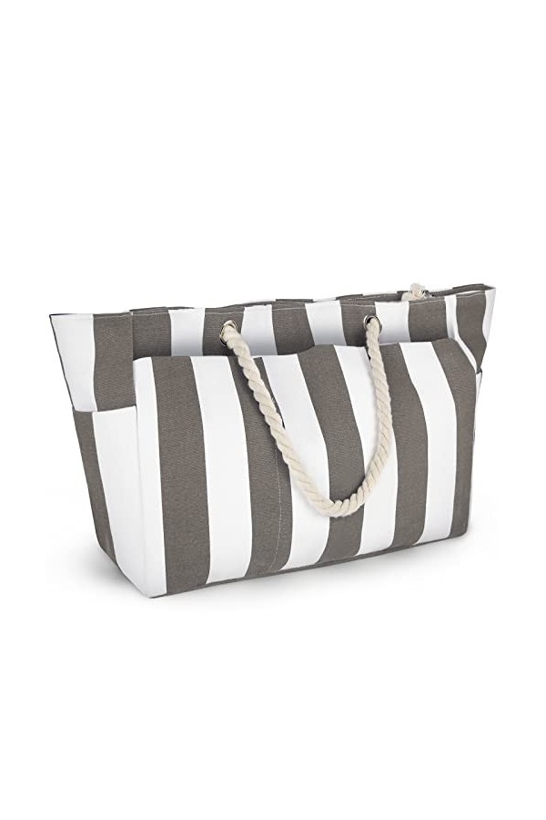 Lubardy Grand Sacs de Plage Femme XXL Sac Homme avec Fermeture éclair Sac Cabas Femme Extra Large Famille, Rayures Bleu et Bl