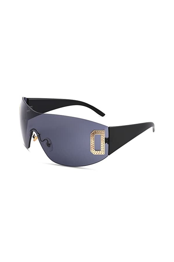 Deekynoop Y2K Lunettes de soleil sans monture pour homme et femme Protection UV400 Lunettes de soleil futuristes surdimension