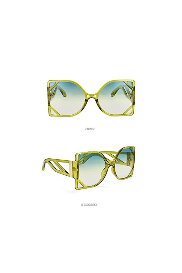 RIQWOUQT Lunettes De Soleil Femme,Big Frame Square Lemon-Yellow Lunettes De Soleil Femmes Fashion Hollow Oversized Shades Vin