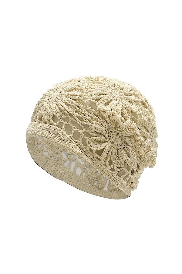 ZLYC Bonnet souple crocheté en coton pour femme - Fait à la main - Motif floral et tête de mort, Taille unique