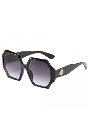 YANGQI Lunettes de soleil Polygon pour femme - Design de luxe hexagonal noir - Lunettes de soleil vintage rétro chic - Lunett