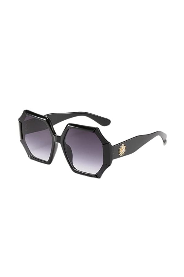 YANGQI Lunettes de soleil Polygon pour femme - Design de luxe hexagonal noir - Lunettes de soleil vintage rétro chic - Lunett