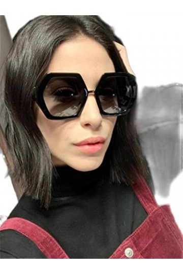YANGQI Lunettes de soleil Polygon pour femme - Design de luxe hexagonal noir - Lunettes de soleil vintage rétro chic - Lunett